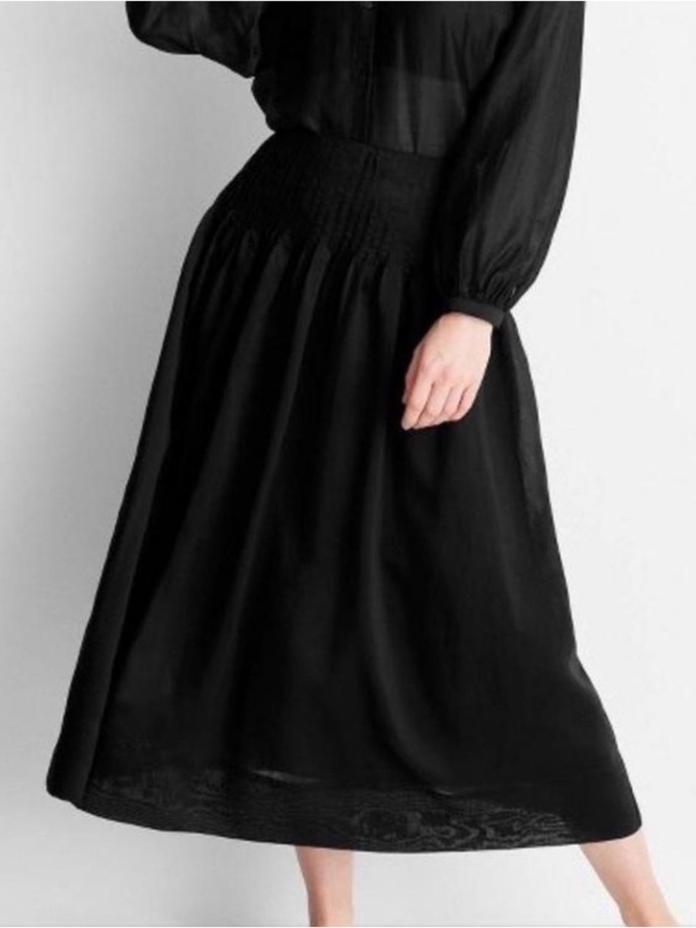 Pleated high Waist A-Line Midcalf to ankle Skirt in Black lightweight nwt 16